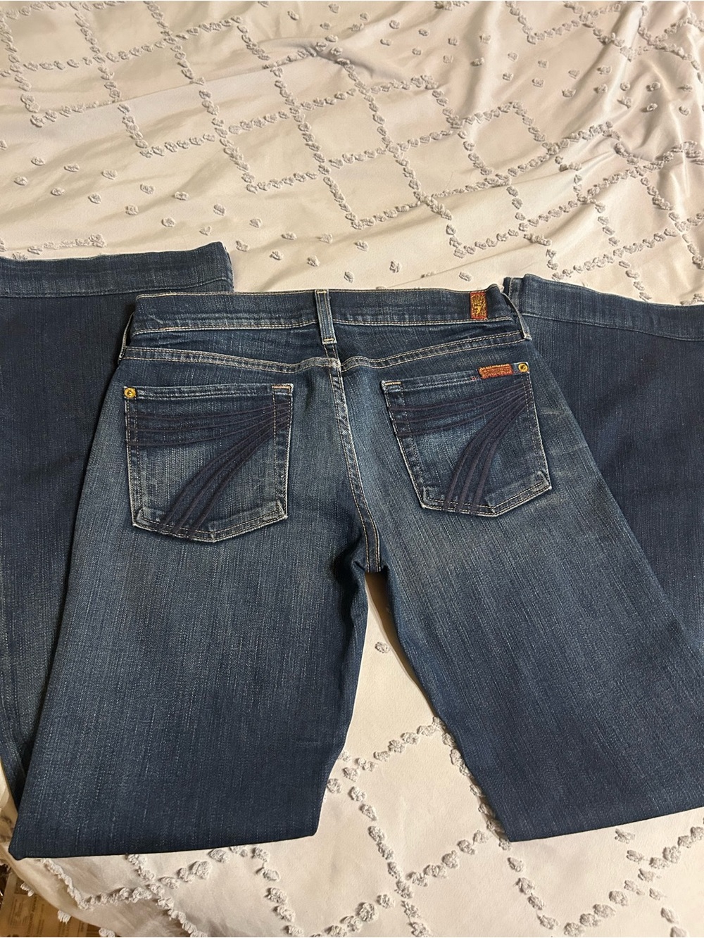 7 For All Mankind Medium Blue Wide Leg Jeans with Embroidered Back Pockets